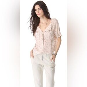 FREE PEOPLE American Pie Floral Blouse Top Shirt Dainty Flower Ivory Pink Red